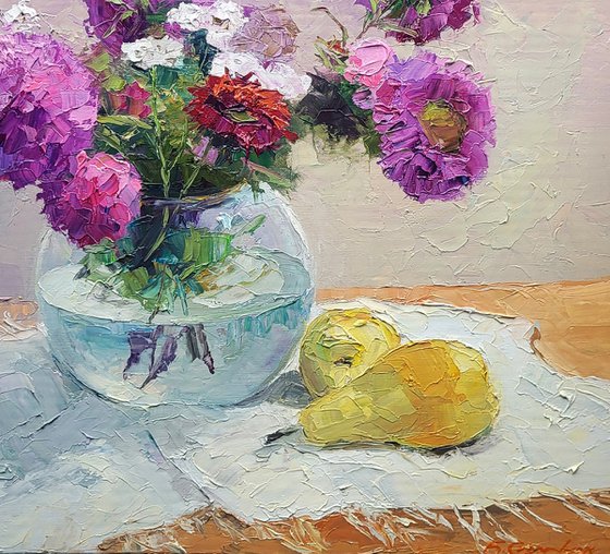 Asters in a Vase on a Table