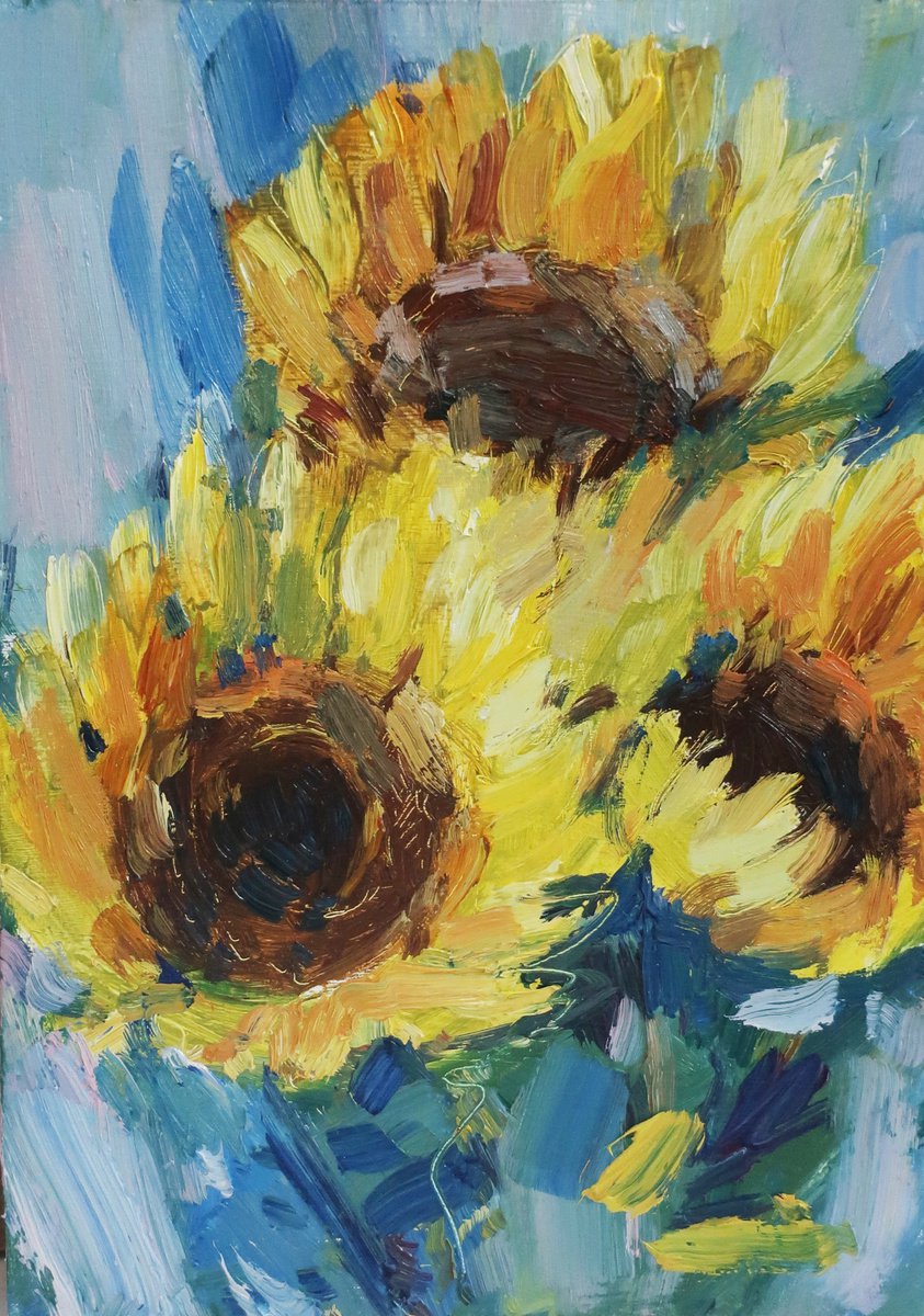 Oil painting Flowers Yellow Sunflowers by Anna Shchapova