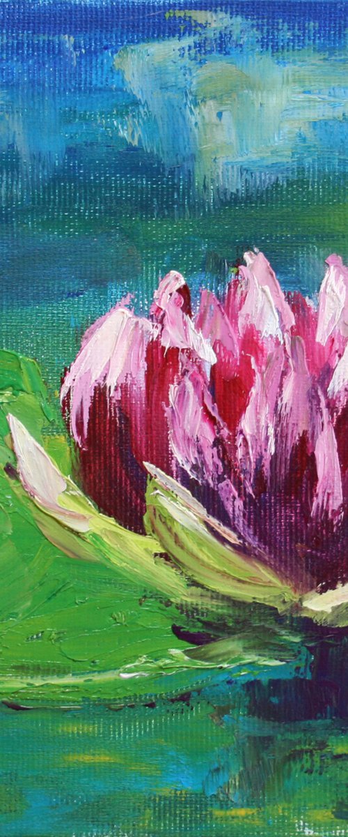 WATER LILY I. 7x7"  PALETTE KNIFE / From my a series of mini works WORLD OF WATER LILIES /  ORIGINAL PAINTING by Salana Art Gallery