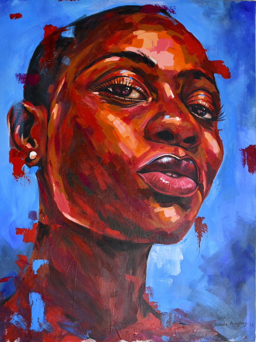 Expressive Portrait Acrylic Painting By Damola Ayegbayo, 36 X 48, Black Pride 5, Original Artwork