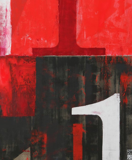 Abstract Painting - Vintage Typopop in Red - 90x110cm - Ronald Hunter - 16M