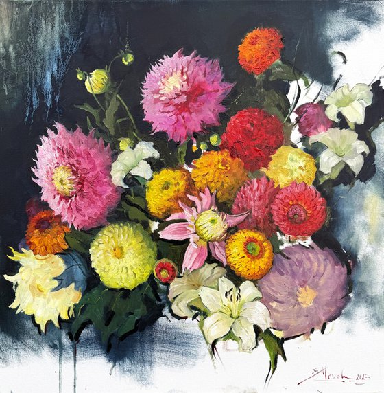 Modern Still Life with Dahlias