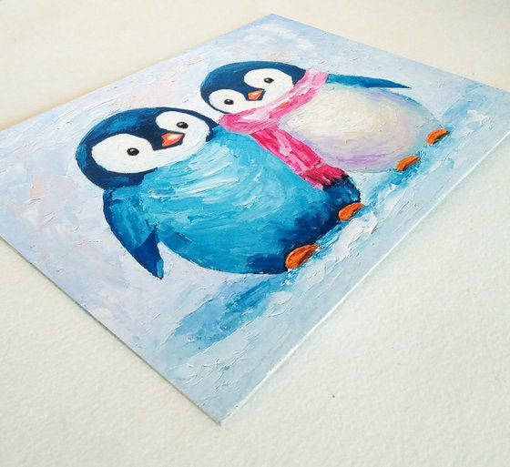 Penguin Painting Couple Bird Wall Art Small Artwork