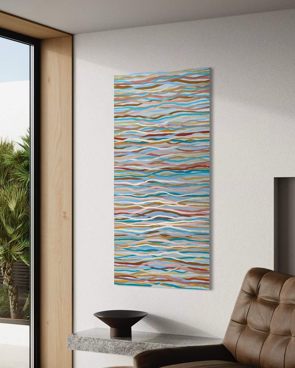 Abstract Painting By George Hall, 28 X 55, Currents, Original Artwork