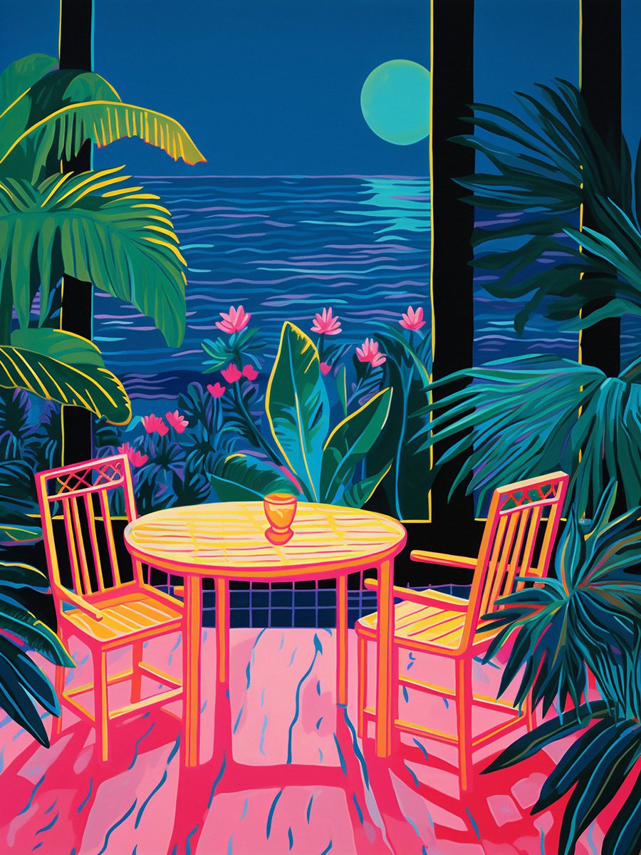 Impressionistic Landscape Acrylic Painting By Kosta Morr, 24 X 31", Blue Moon, Original Artwork