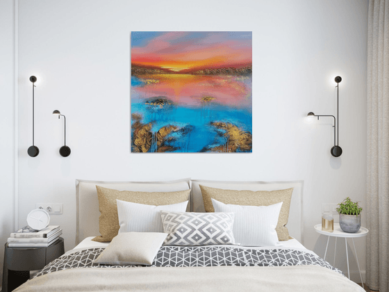 A beautiful large modern abstract figurative seascape painting "Evening mood"