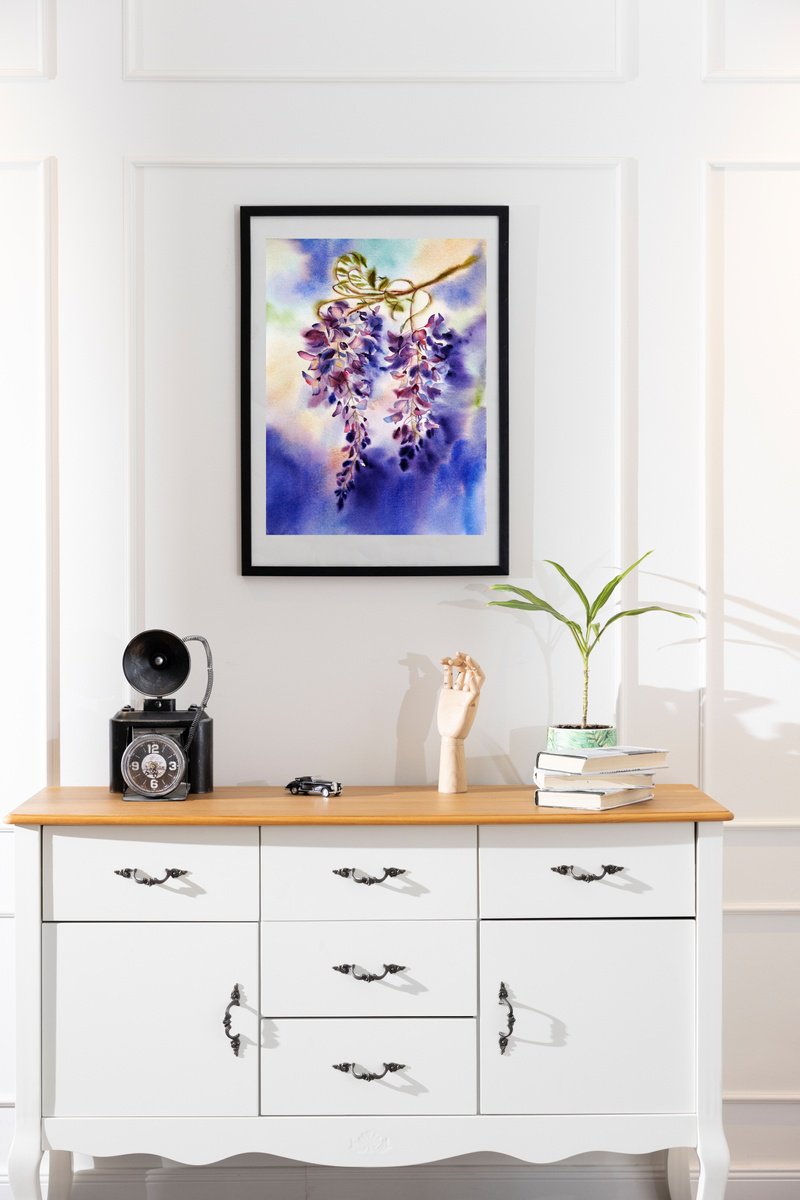 Impressionistic Botanical Watercolour By Delnara El, 12 X 16, Wisteria, Original Artwork