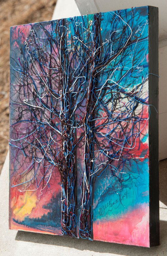 Abstract Tree -  (8.5”X 10”X0.5"  -  inspired by Pollock )