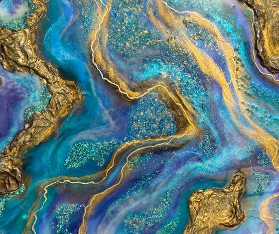 80x80cm. /"Opal" epoxy art on wood, resin painting,geode wall art.