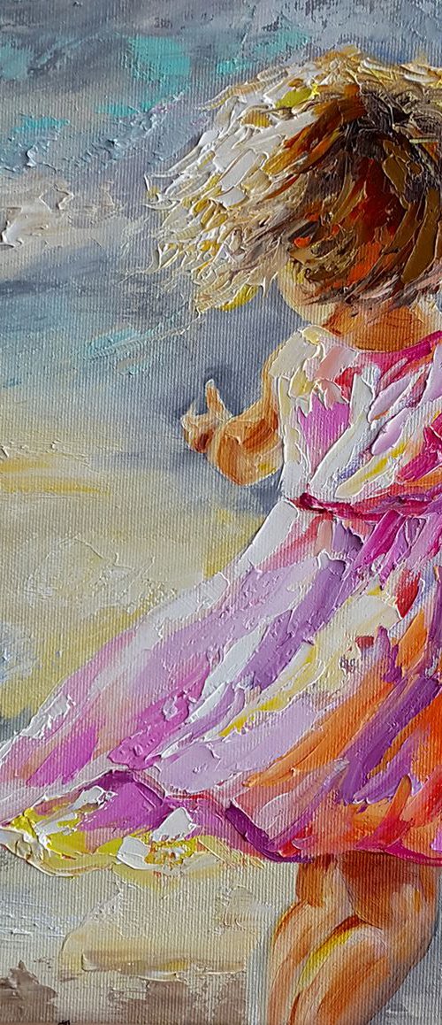 Painting HAPPY CHILDHOOD, oil painting,art people,child, painting canvas, Impressionism,palette knife by Anastasia Kozorez