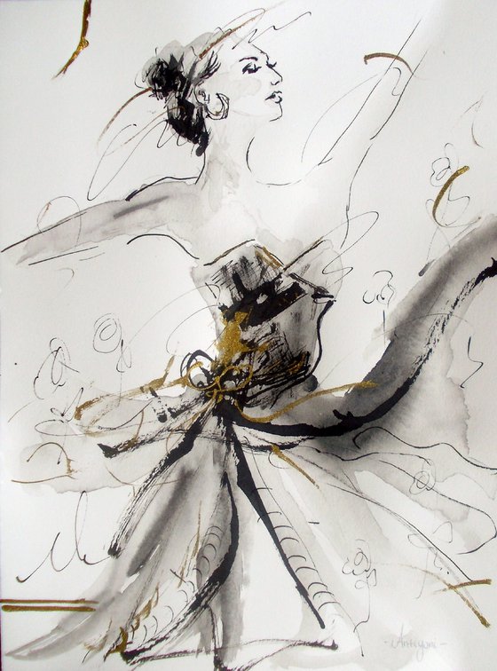 Ballerina  ink drawing series-Figurative drawing on paper