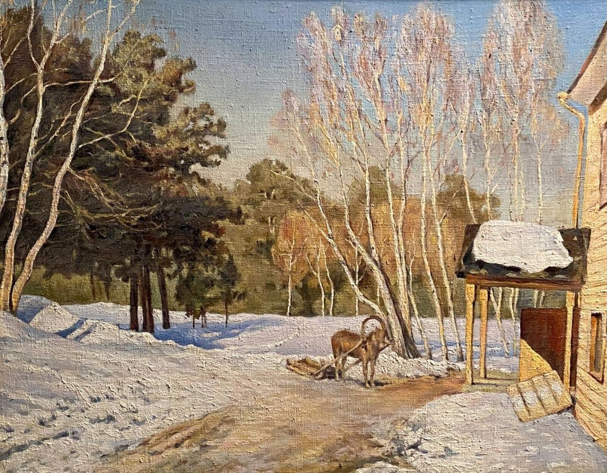 Impressionistic Landscape Oil Painting By Oleg And Alexander Litvinov, 25 X 18", Winter March, Original Artwork