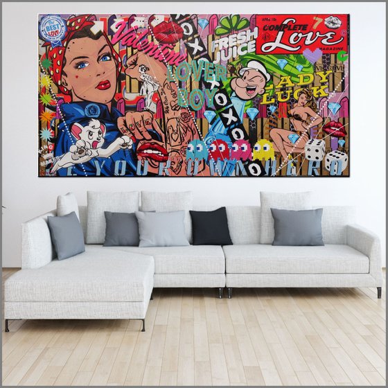 Lady Luck Rosie 190cm x 100cm Rosie The Riveter Textured Urban Pop Art