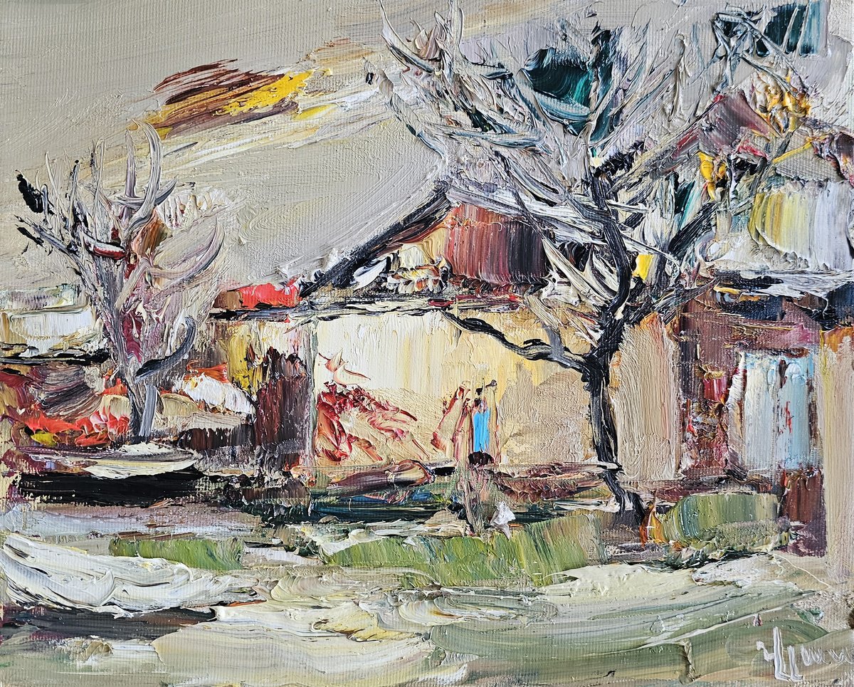 Abstract Landscape Oil Painting By Vlas Ayvazyan, 12 X 9", Winter