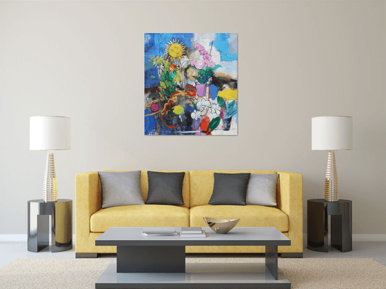 Sunflowers. Orchids. Fruits