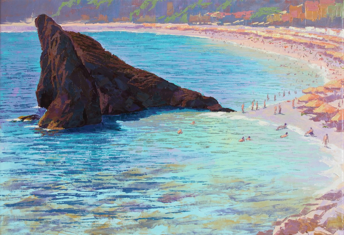 Impressionistic Landscape Oil Painting By Revaz Tcheishvili, 28 X 19", Cinque Terre, Monterosso, Original Artwork