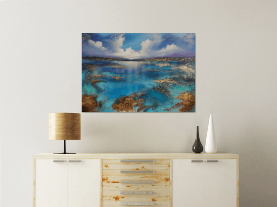 A beautiful large modern abstract figurative seascape painting "Wonderland"