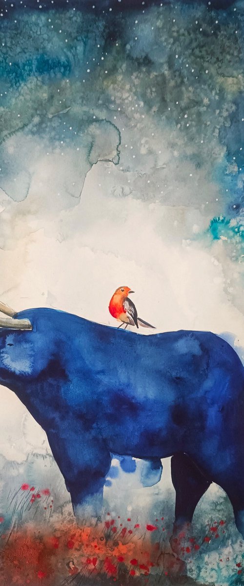 Blue Bull & Red Bird by Evgenia Smirnova