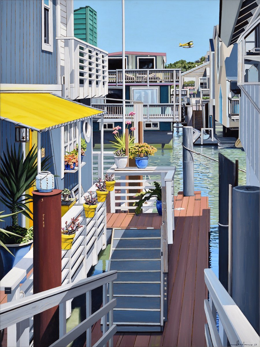 Photorealistic Landscape Acrylic Painting By Alex Nizovsky, 30 X 40, Kappas Marina Pier, Original Artwork