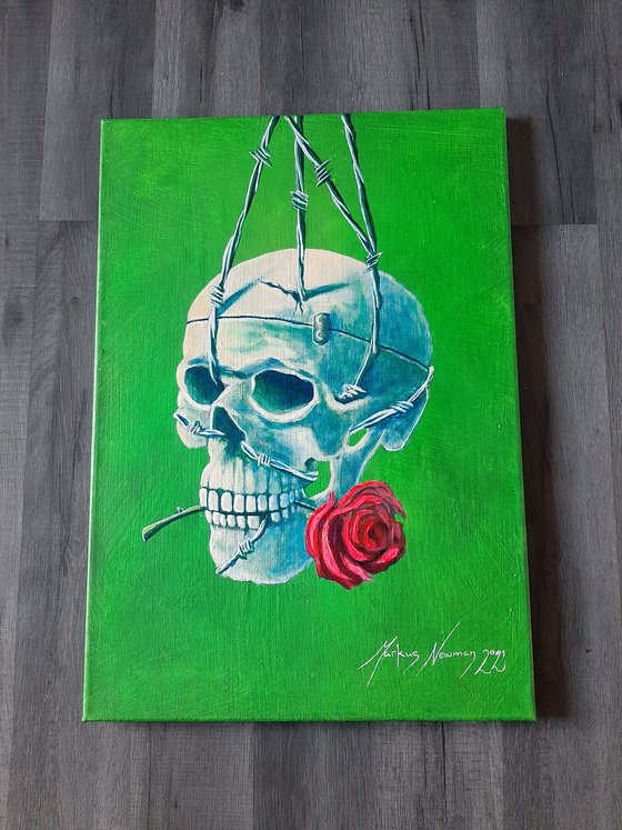 'An everlasting symphony' skull with rose