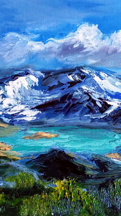 New Zealand Landscape Mountaints Lake Blue Sky National Park by Anastasia Art Line