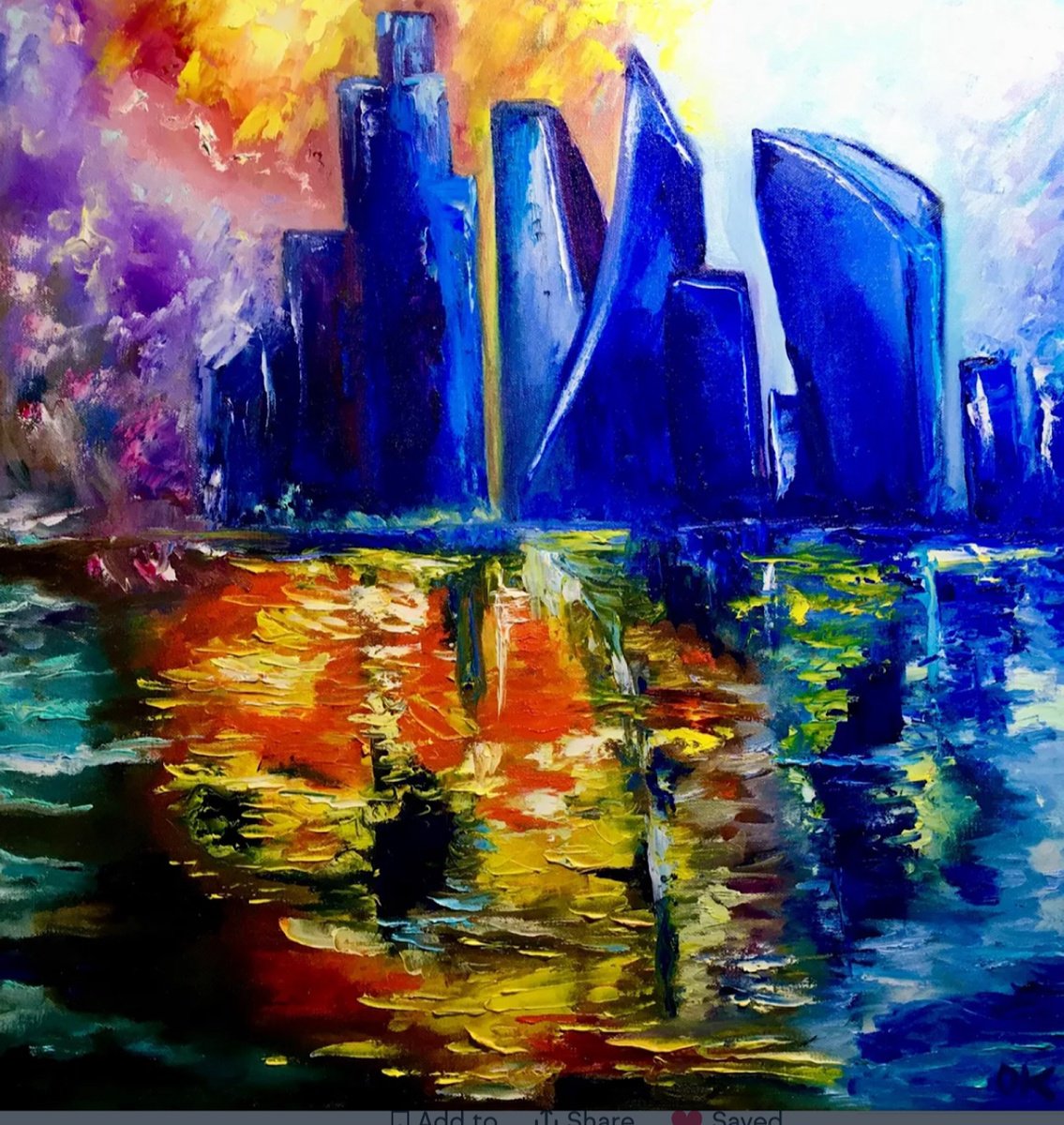 Expressive Cityscapes Oil Painting By Olga Koval, 22 X 24", London City, Sunset., Original Artwork