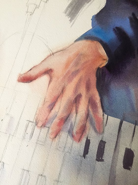 Musician. Pianist, hands of a musician. Piano player art