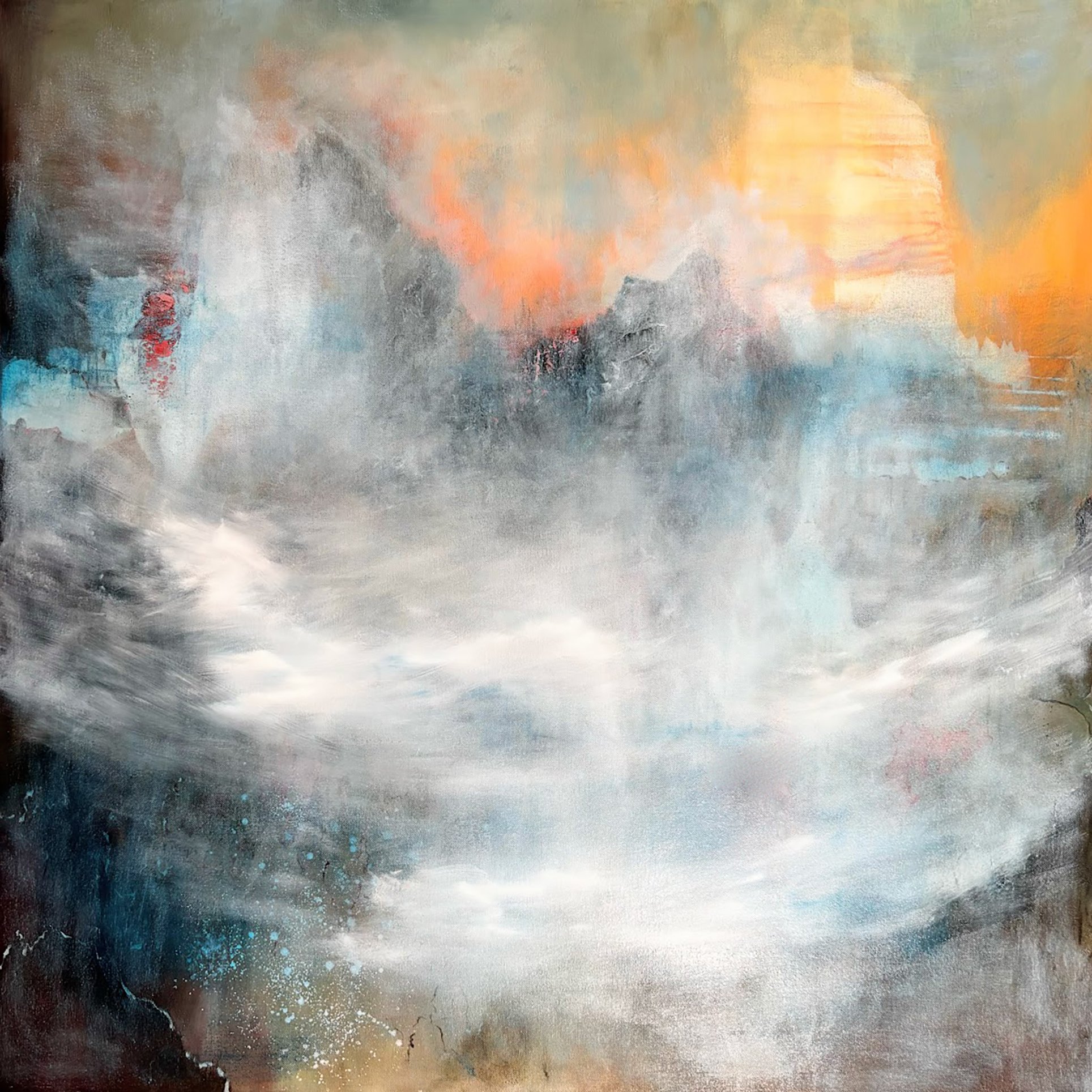 Expressive Landscape Oil Painting By Julia Swaby, 39 X 39", Mist Over The Dolomites, Original Artwork