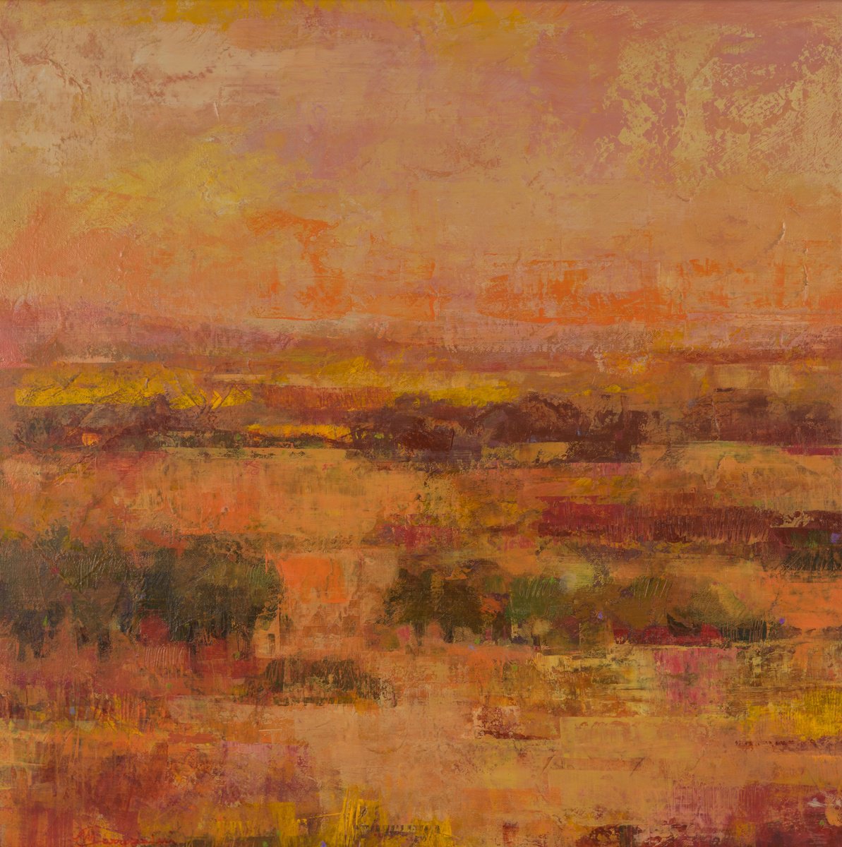 Abstract Landscape Acrylic Painting By Marcello Carrozzini, 26 X 26", The Night Falls, Original Artwork