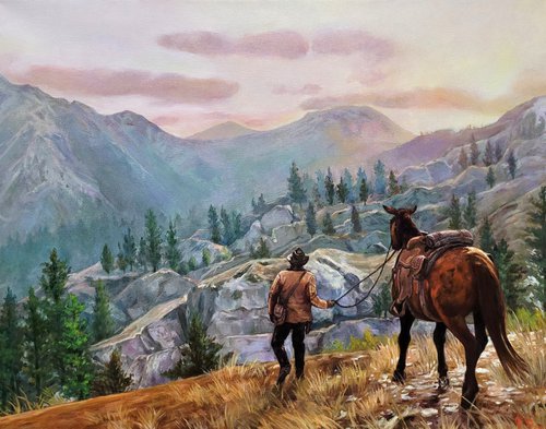 Arthur's Recreation,Landscape,Cowboy, Contemporary, realism by QI Debrah