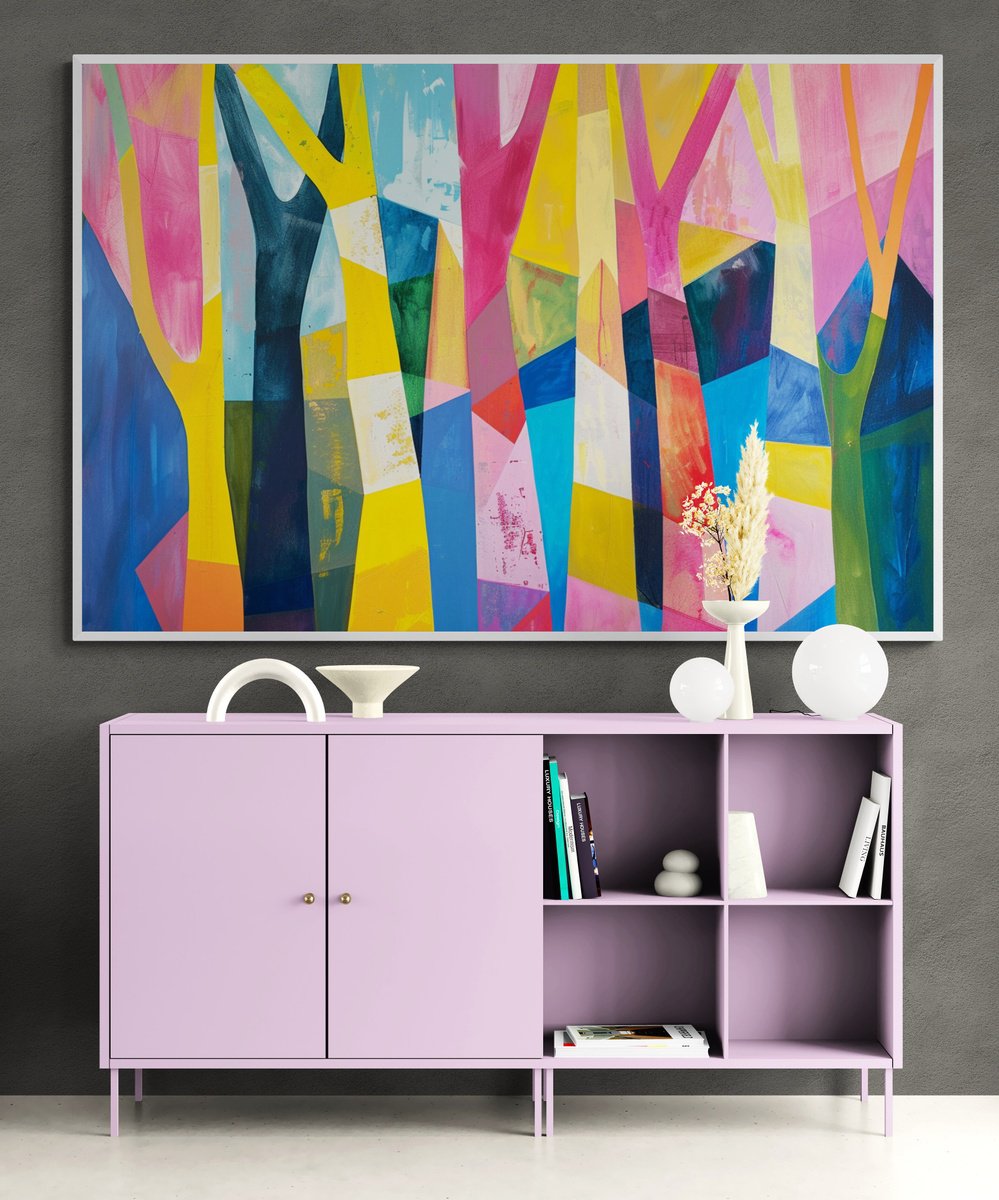 Abstract Acrylic Painting By V+V Kniazievi, 59 X 47", Forest Of Dreams #7, Original Artwork