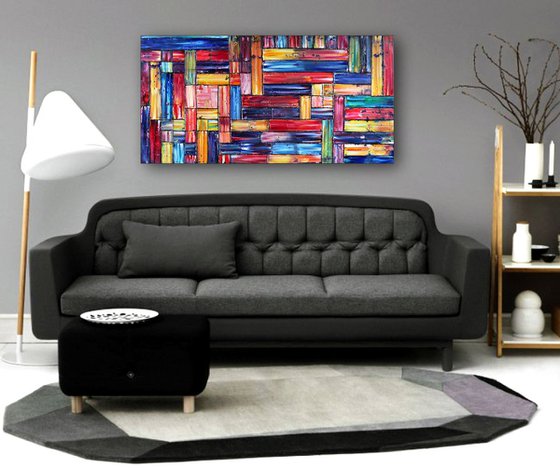"Crossroads" - FREE SHIPPING to the USA - Large Original PMS Oil Painting On Wood - 48 x 24 inches