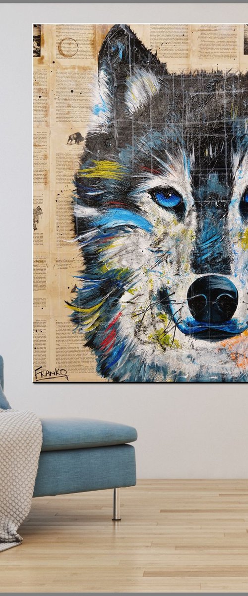 Hungry Like The Wolf 120cm x 120cm Wolf Book Page Urban Pop Art by Franko