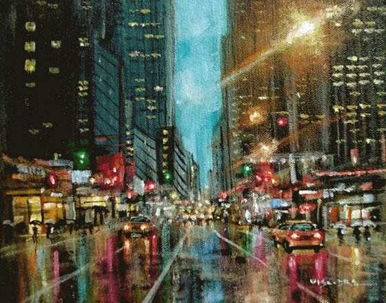 New York City in rainy night