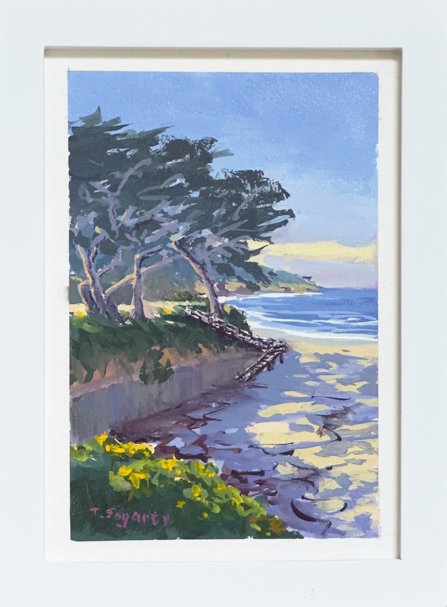 Impressionistic Landscape Painting By Tatyana Fogarty, 6 X 8", Stairs To Carmel Beach, Original Artwork