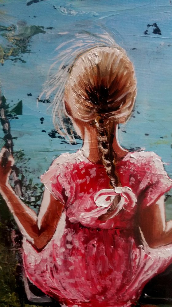 "Summer swing" 24x30x0,2cm Original oil painting on board,ready to hang