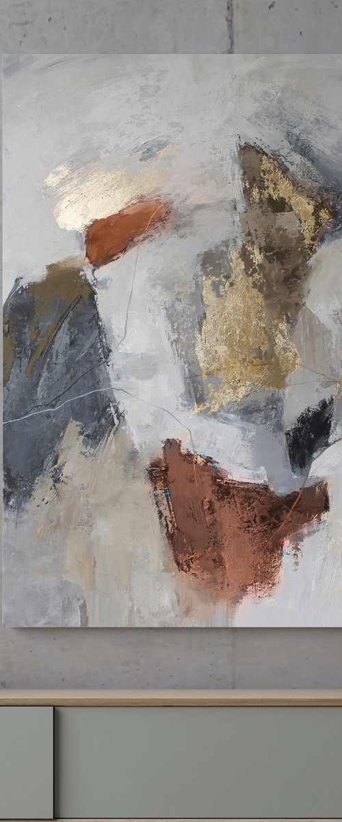 "Orange Lead" Terracotta gray gold acrylic by Yana Sagan
