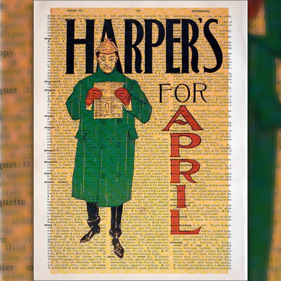 Harpers for April - Collage Art Print on Large Real English Dictionary Vintage Book Page