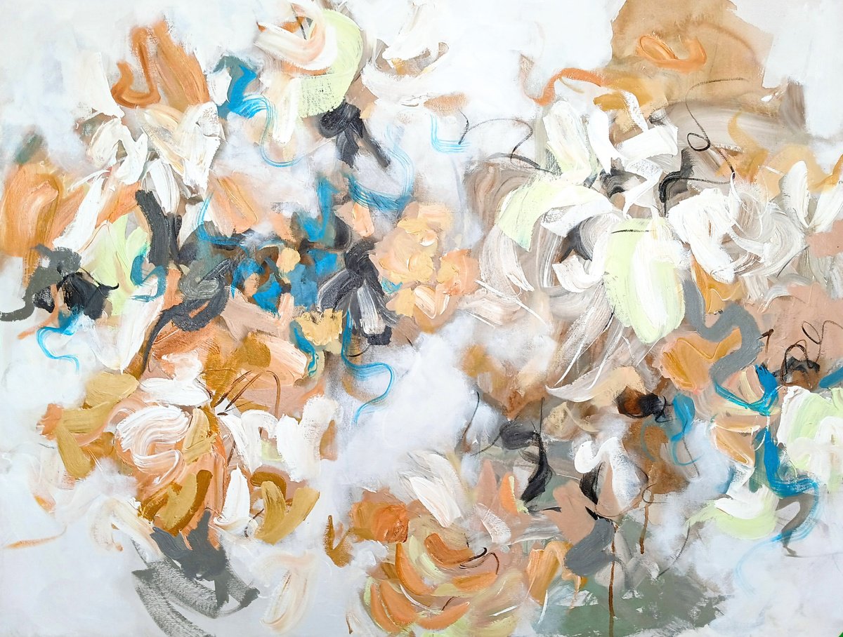 Abstract Acrylic Painting By Cristian Cuevas, 48 X 36, Desert Flowers Ii, Original Artwork