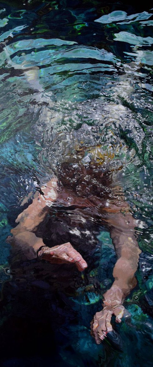 Swimming Painting - Emerald Waters by Abi Whitlock