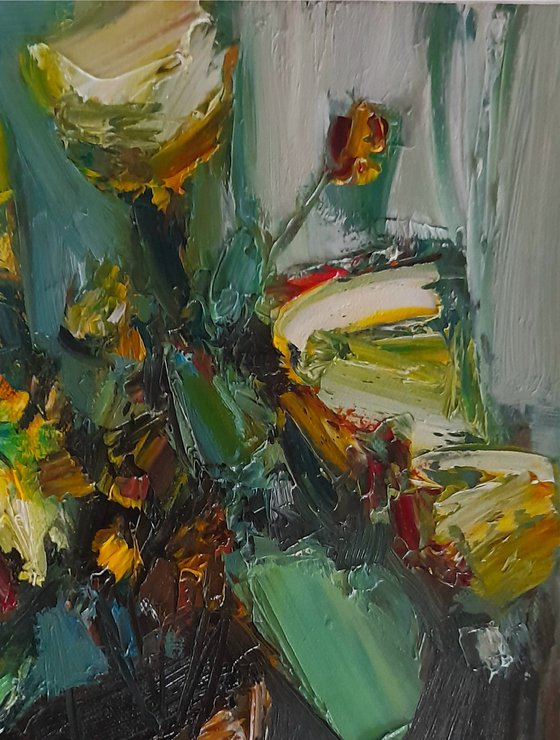 Abstract flowers (30x40cm, oil painting, palette knife)