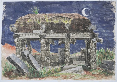 Ruins by a moonlit night, Hampi Ruins by Gordon T.