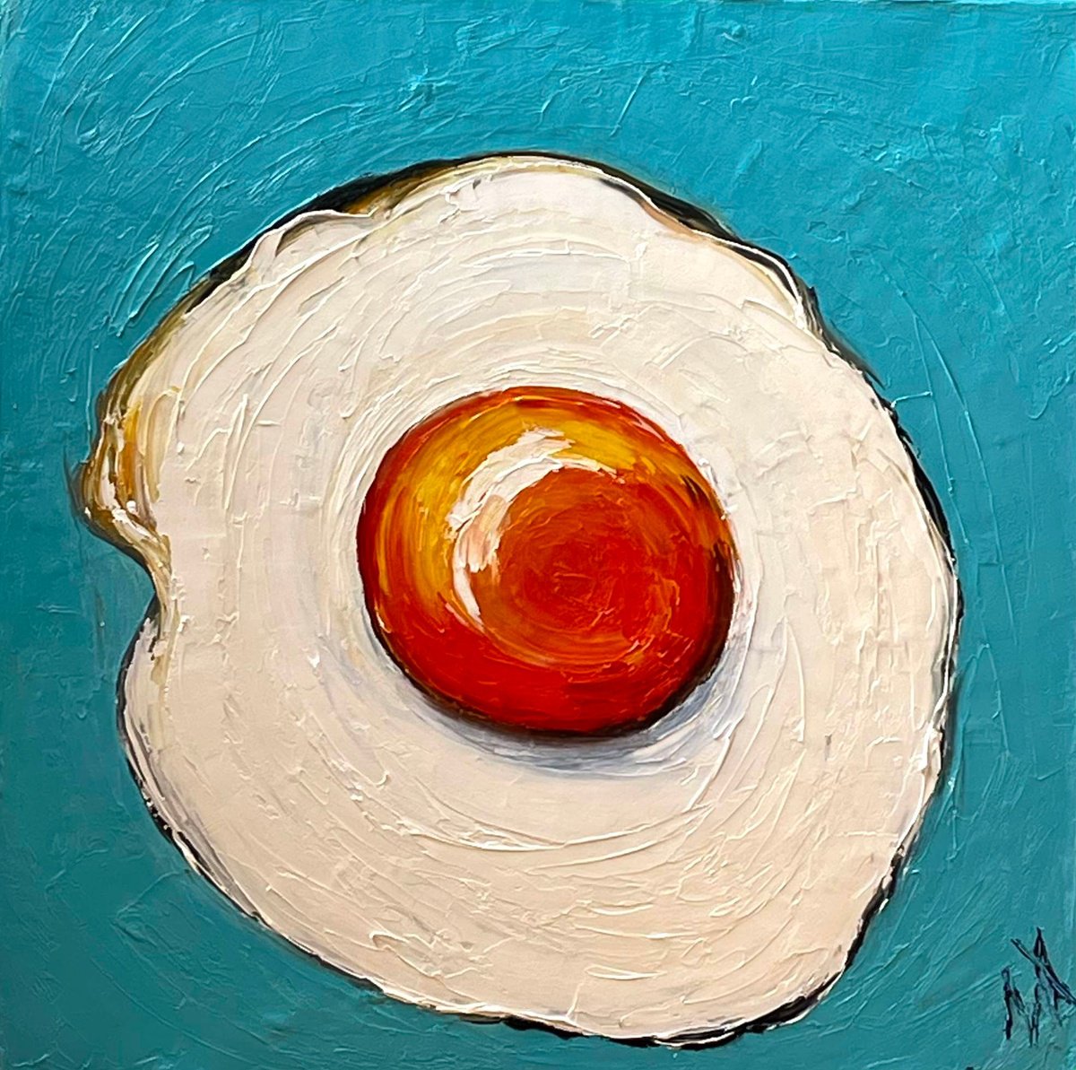 Expressive Abstract Oil Painting By Anastasiia Novitskaya, 20 X 20, The Egg, Original Artwork
