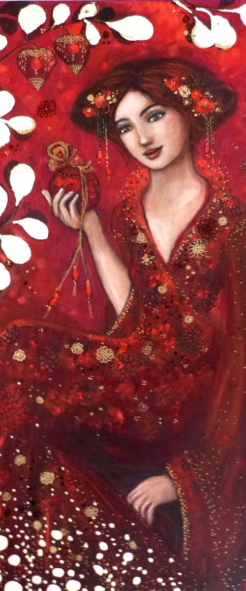 "The red Elixir"  woman portrait 60x81cm. by Loetitia Pillault