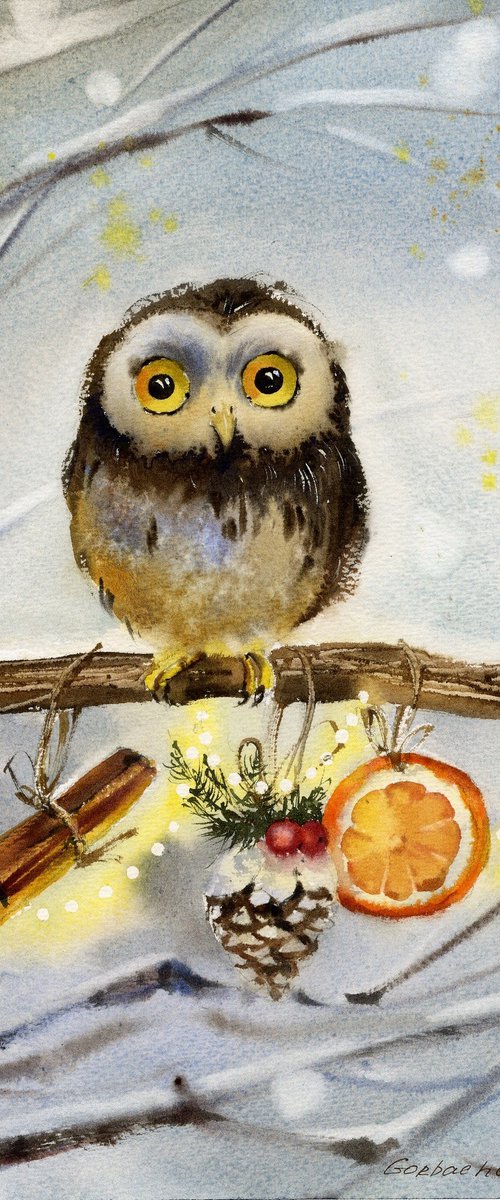 Owl with New Year's gifts by Eugenia Gorbacheva