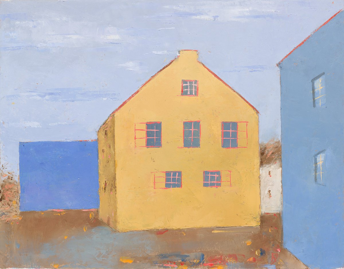 Abstract Cityscapes Oil Painting By Kestutis Jauniskis, 12 X 9", Old City Fragment 19, Original Artwork