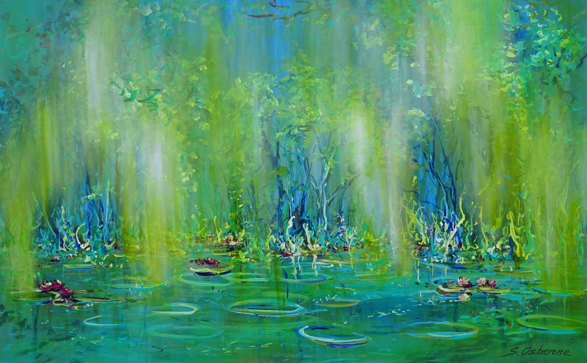WATER LILY POND. Large Floral Painting, Modern Impressionism by Sveta Osborne
