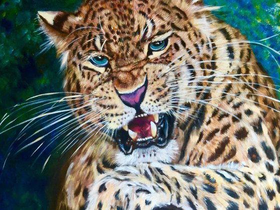 Leopard , wild cat,  original oil painting