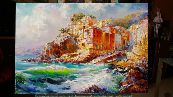 Riomaggiore - Cinque Terre, Italy landscape, oil painting