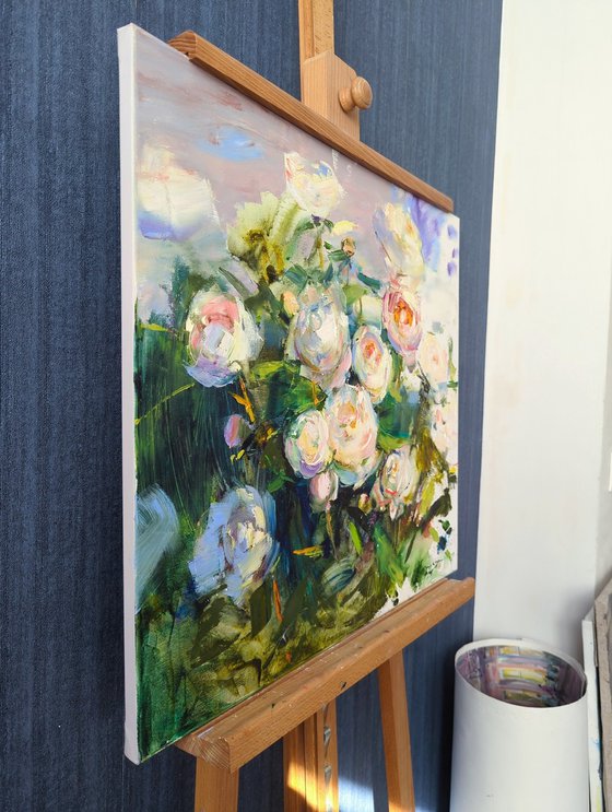 Morning garden. Peonies